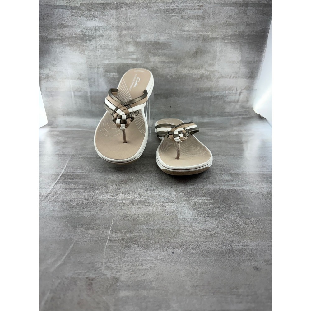 Clarks Cloudsteppers Breeze Coral H Metallic Combi Flip Flop Sandals Women Sz 8M